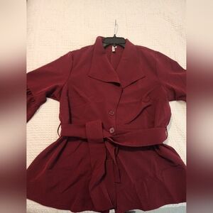 Star Style Women's Burgundy Belted Jacket Ruffled Sleeve 1X Office Career